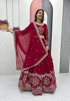 Rani Pink Embroidered Georgette Lehenga Set
