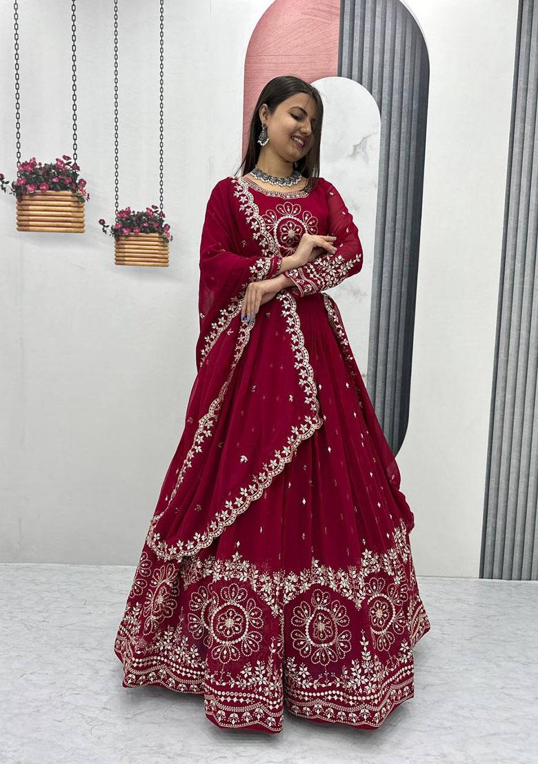 Rani Pink Embroidered Georgette Lehenga Set