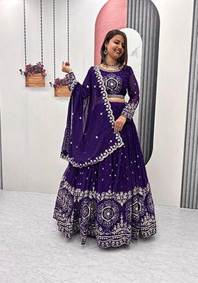 Blue Embroidered Georgette Lehenga Set