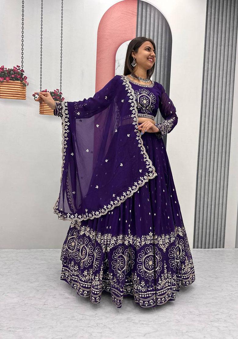 Blue Embroidered Georgette Lehenga Set