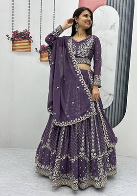 Lavender Embroidered Georgette Lehenga Set