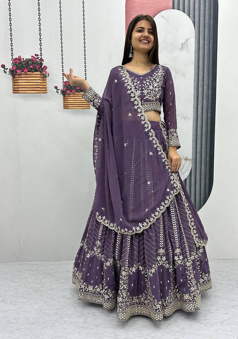 Lavender Embroidered Georgette Lehenga Set