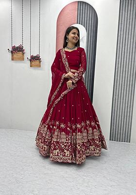 Rani Pink Embroidered Georgette Lehenga Set