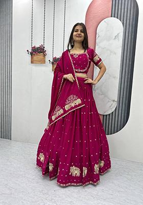 Rani Pink Embroidered Chinon Lehenga Set