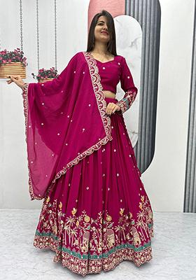 Rani Pink Embroidered Chinon Lehenga Set