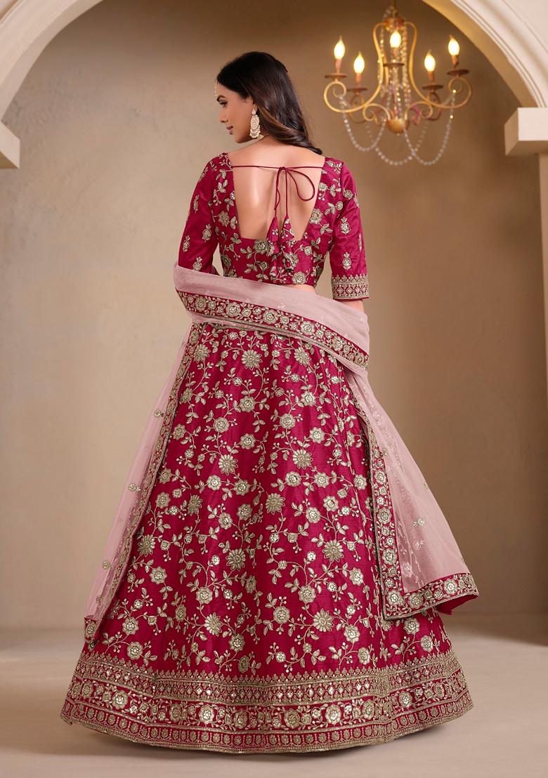 Red Embroidered Crepe Lehenga Set