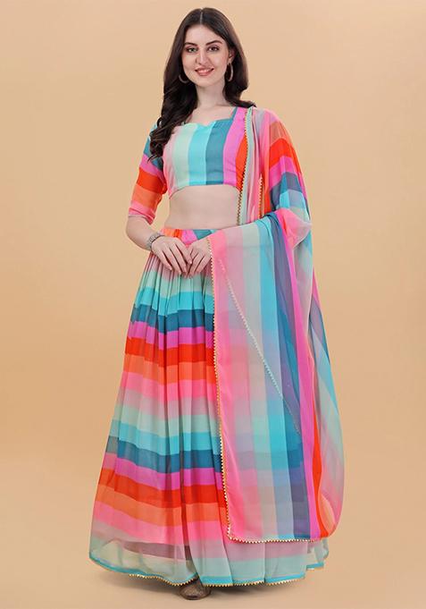 Multicolor Printed Georgette Lehenga Set