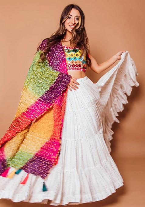 White Sequin Embroidered Georgette Lehenga Set