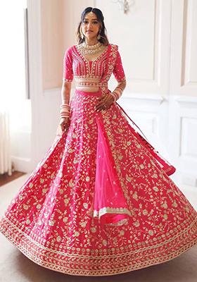 Pink Sequin Zari Embroidered Malai Satin Silk Lehenga Set