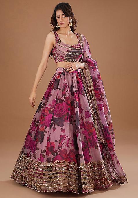 Multicolor Sequin Zari Embroidered Organza Lehenga Set