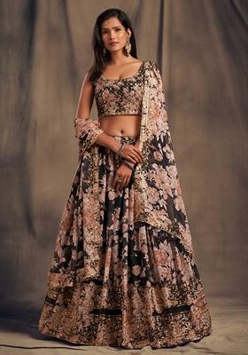 Black Embroidered Organza Lehenga Set