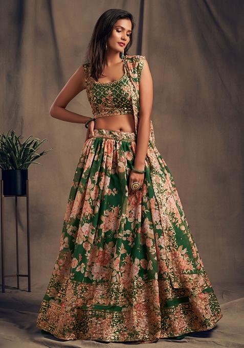 Green Embroidered Organza Lehenga Set