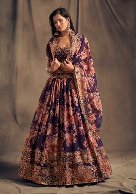Blue Embroidered Organza Lehenga Set