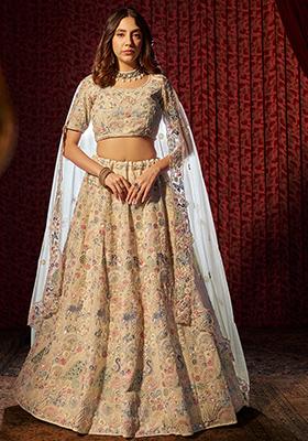 White Sequin Embroidered Georgette Lehenga Set