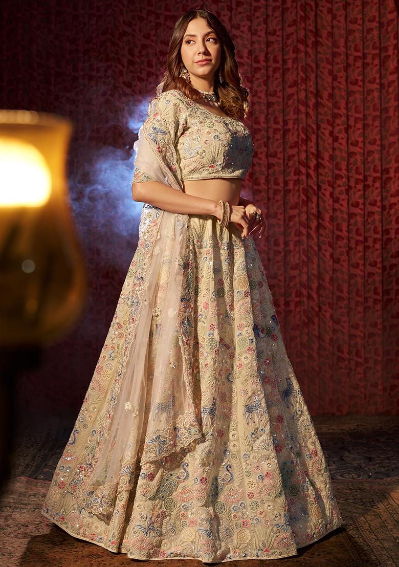 White Sequin Embroidered Georgette Lehenga Set