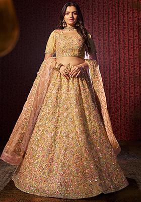 Beige Sequin Embroidered Net Lehenga Set