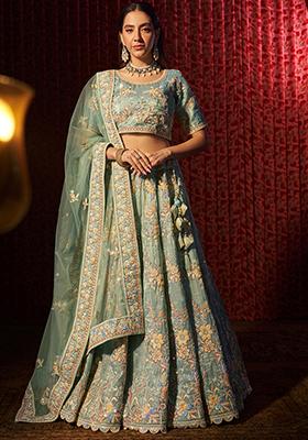 Turquoise Sequin Embroidered Organza Lehenga Set