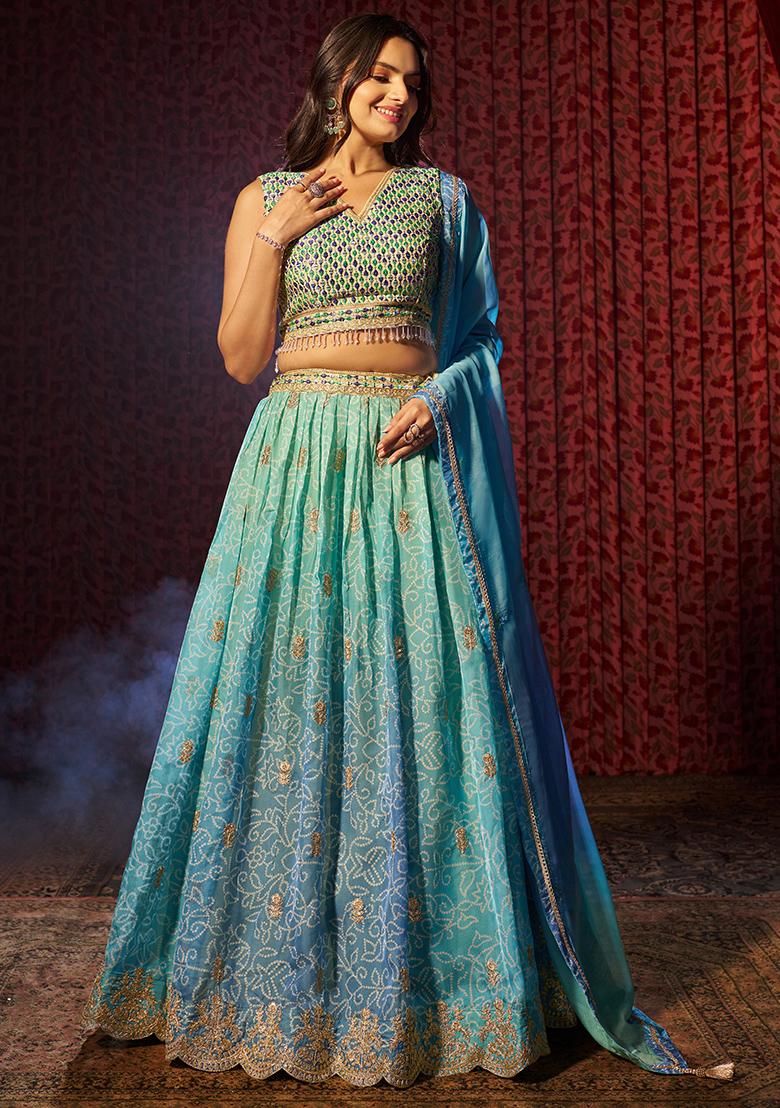 Blue Embroidered Art Silk Lehenga Set