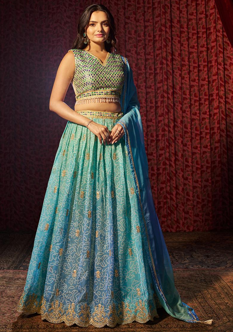 Blue Embroidered Art Silk Lehenga Set