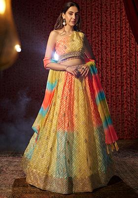 Yellow Embroidered Organza Lehenga Set