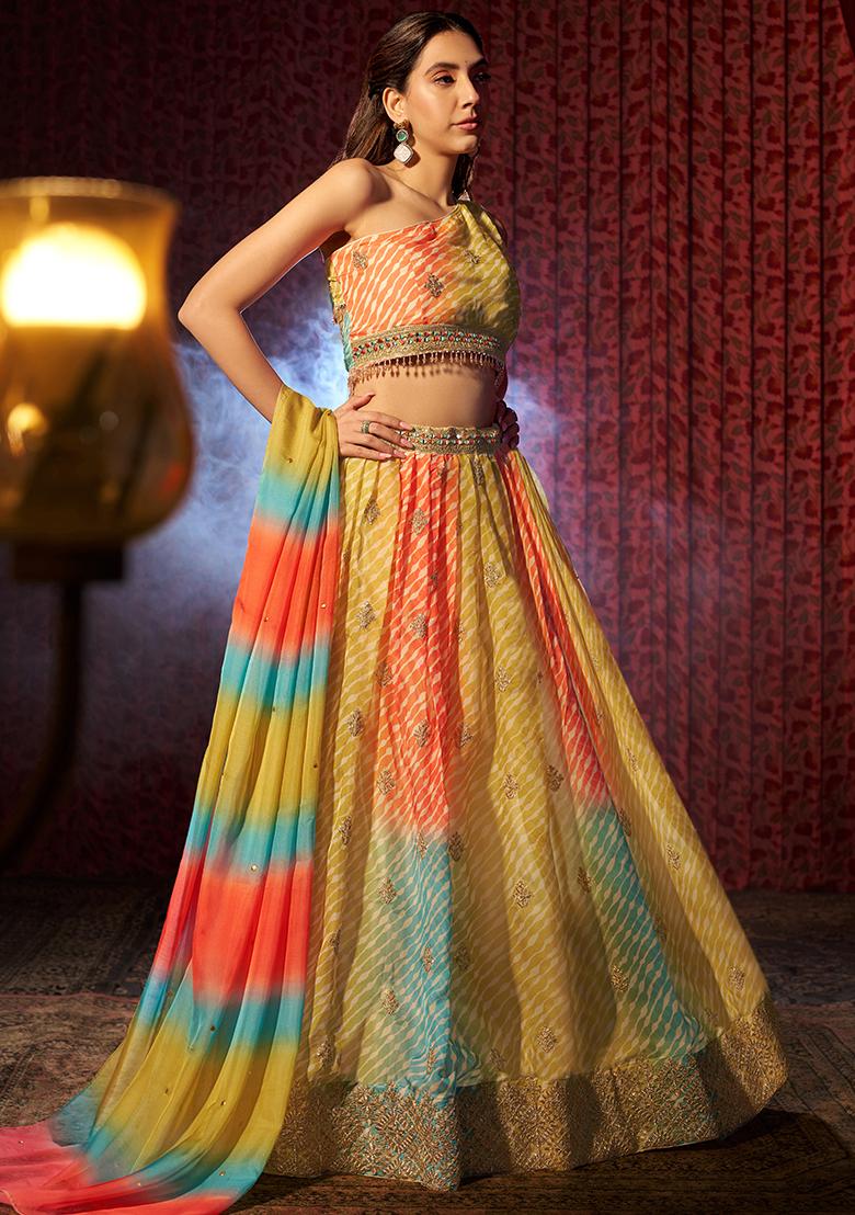 Yellow Embroidered Organza Lehenga Set