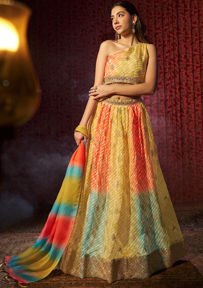 Yellow Embroidered Organza Lehenga Set