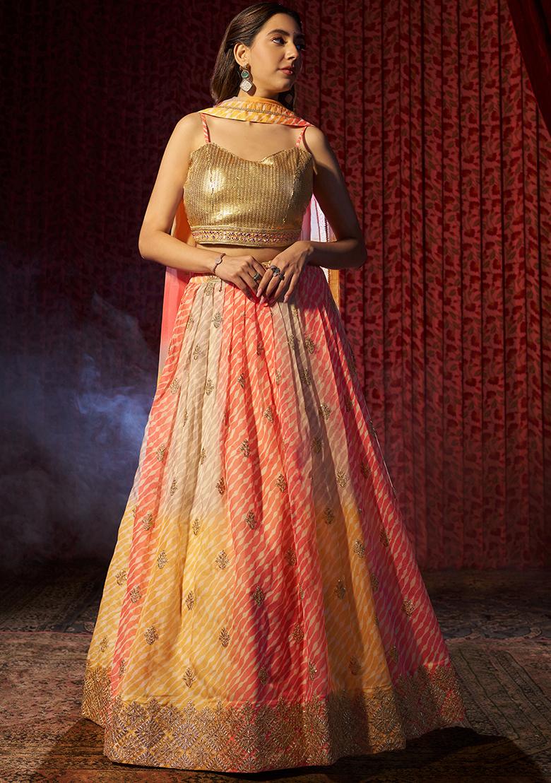 Multicolor Embroidered Silk Lehenga Set