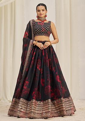Black Sequin Embroidered Organza Lehenga Set
