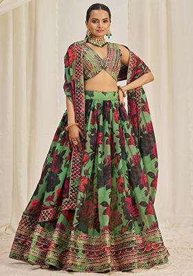 Parrot Green Sequin Embroidered Organza Lehenga Set