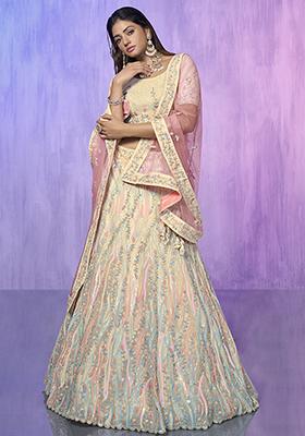 Off White Embroidered Organza Lehenga Set