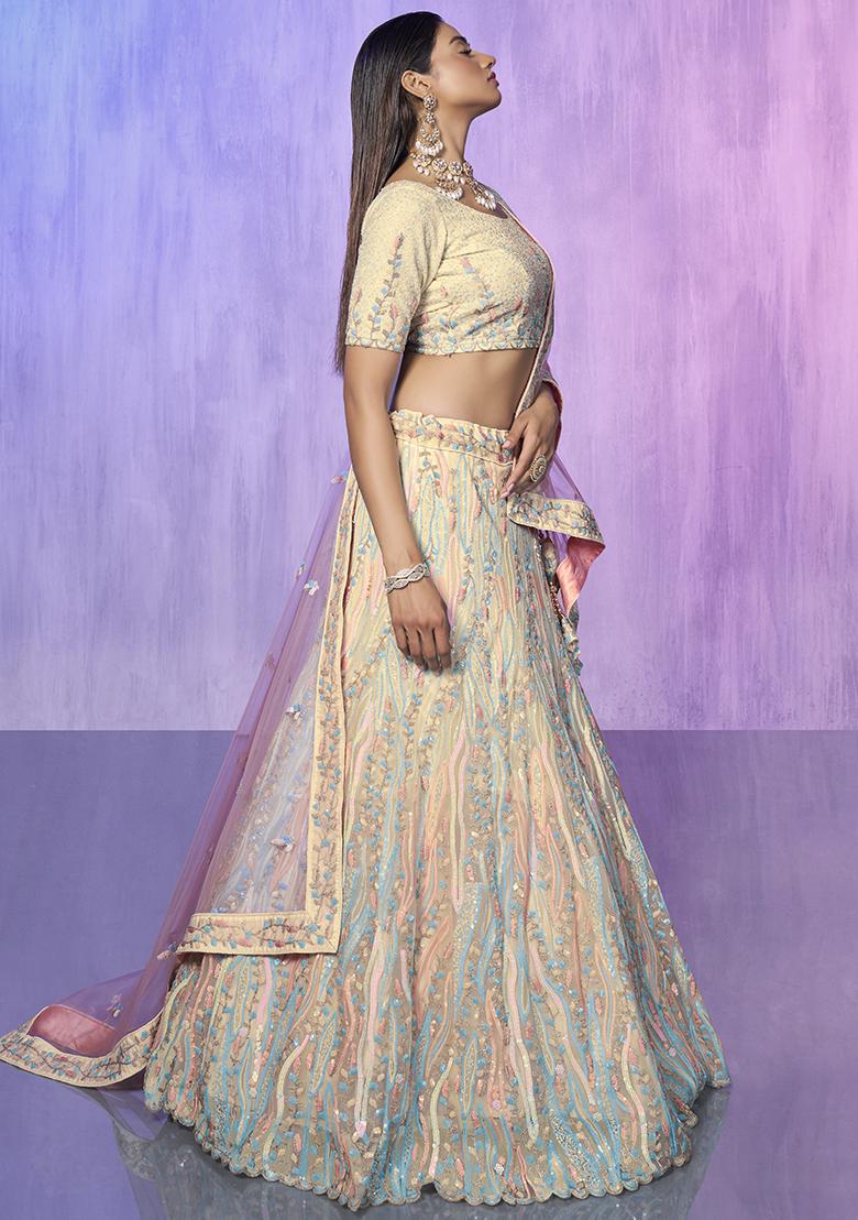 Off White Embroidered Organza Lehenga Set