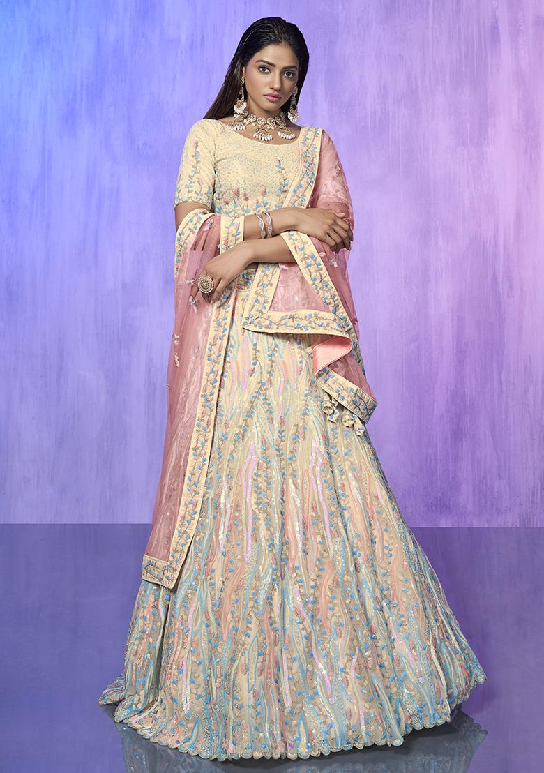Off White Embroidered Organza Lehenga Set