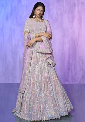 Lavender Embroidered Organza Lehenga Set