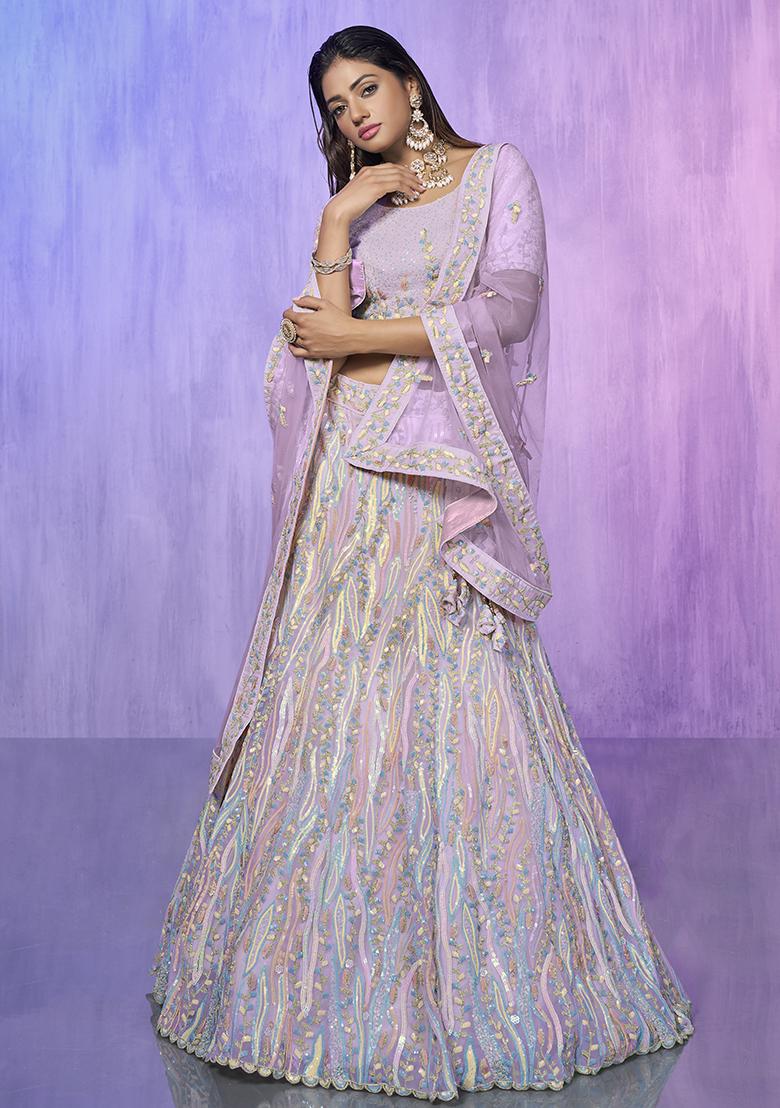 Lavender Embroidered Organza Lehenga Set