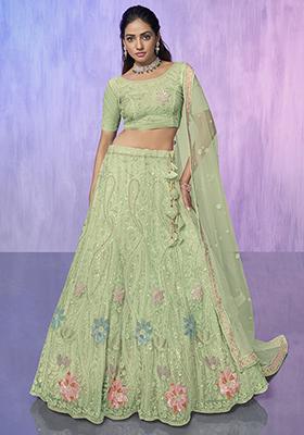 Sea Green Embroidered Net Lehenga Set