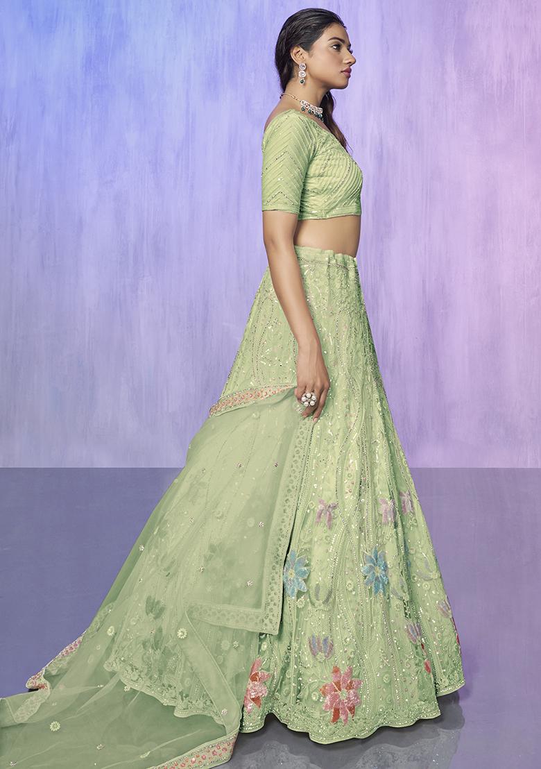 Sea Green Embroidered Net Lehenga Set