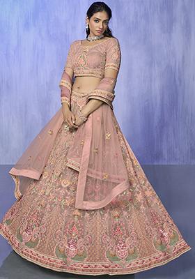 Peach Embroidered Net Lehenga Set
