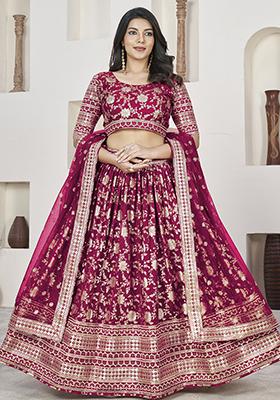 Pink Embroidered Jacquard Lehenga Set