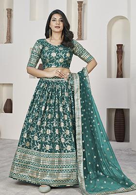 Rama Blue Embroidered Jacquard Lehenga Set