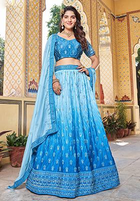 Blue Sequin Embroidered Chinon Lehenga Set