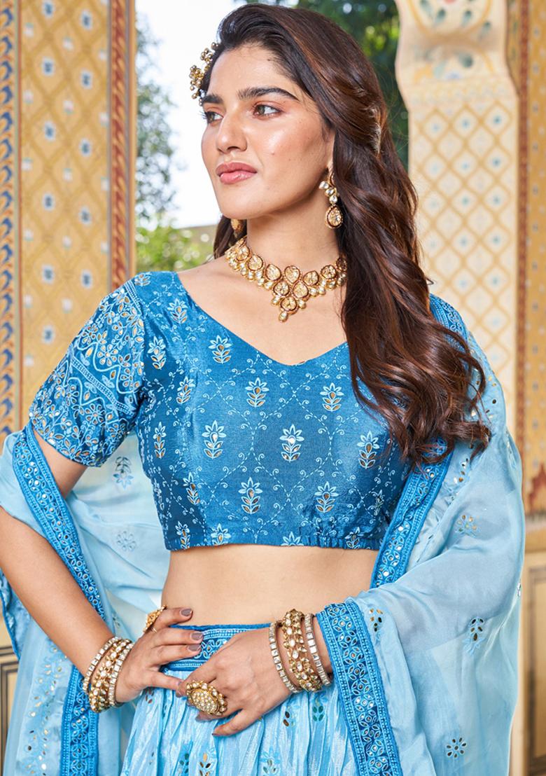 Blue Sequin Embroidered Chinon Lehenga Set