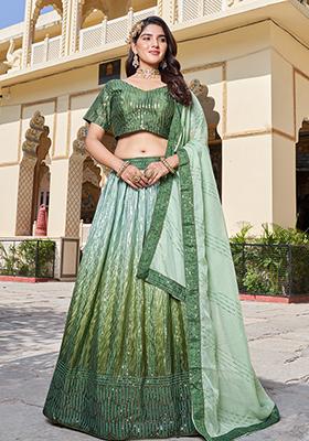 Green Sequin Embroidered Chinon Lehenga Set