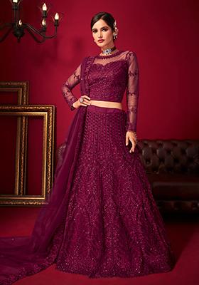 Purple Sequin Embroidered Net Lehenga Set