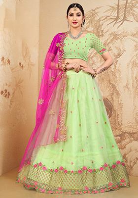Green Embroidered Organza Lehenga Set