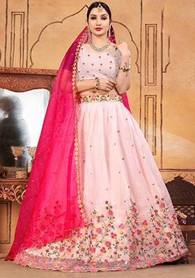 Pink Embroidered Organza Lehenga Set
