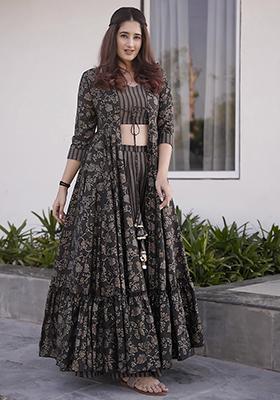 Black Printed Muslin Plazzo Set ( F Set)