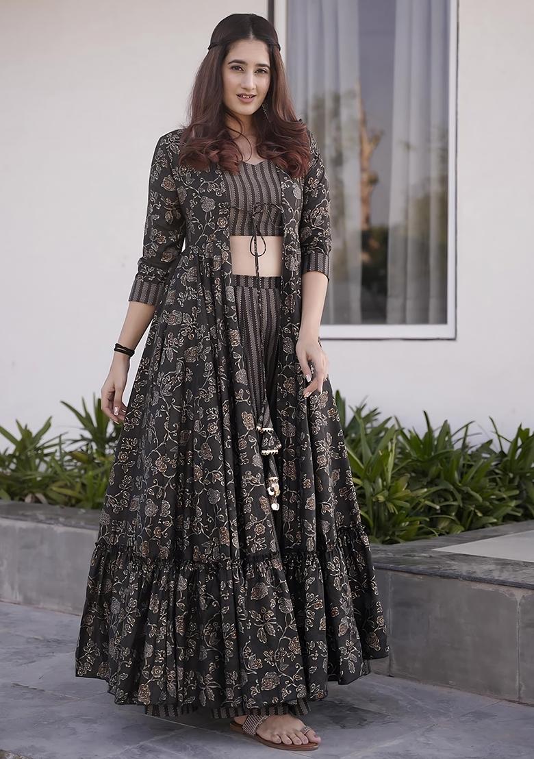 Black Printed Muslin Plazzo Set ( F Set)