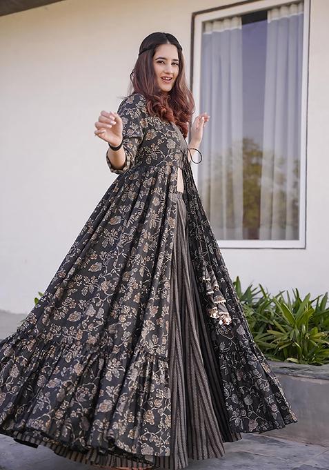 Black Printed Muslin Plazzo Set ( F Set)