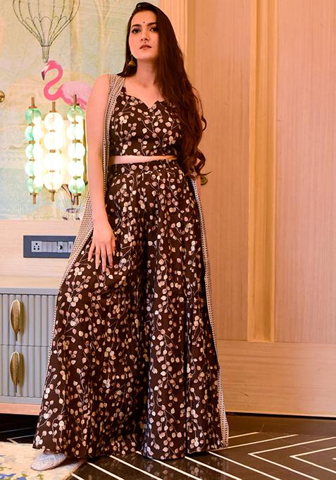 Wine Printed Muslin Plazzo Set ( F Set)