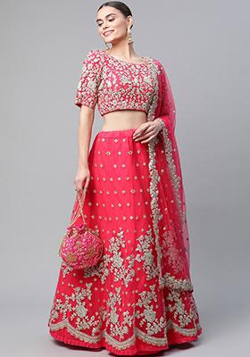 Pink Zari Embroidered Net Lehenga Set